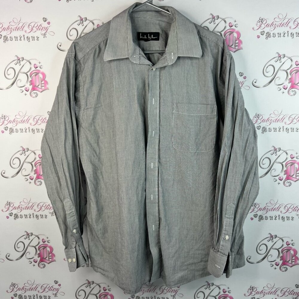 Nicole Miller button down shirt long sleeve white Gray Casual Button Down Shirt
